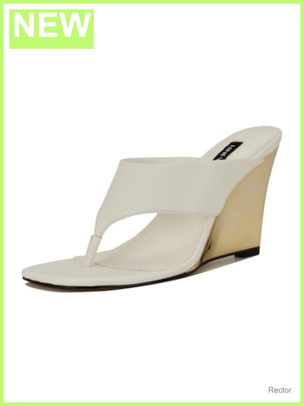Nine West Presa Wedge Sandals Women's Faux Leather Square Toe Slip-On 3.5" Heel
